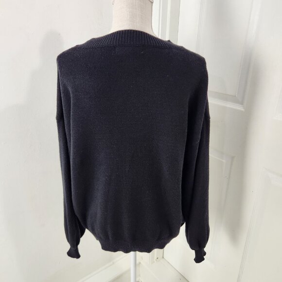 Threaded Leaf Sweater L Black Cowgirl Boots Big Pink Bow Western Rodeo Party - Picture 14 of 15